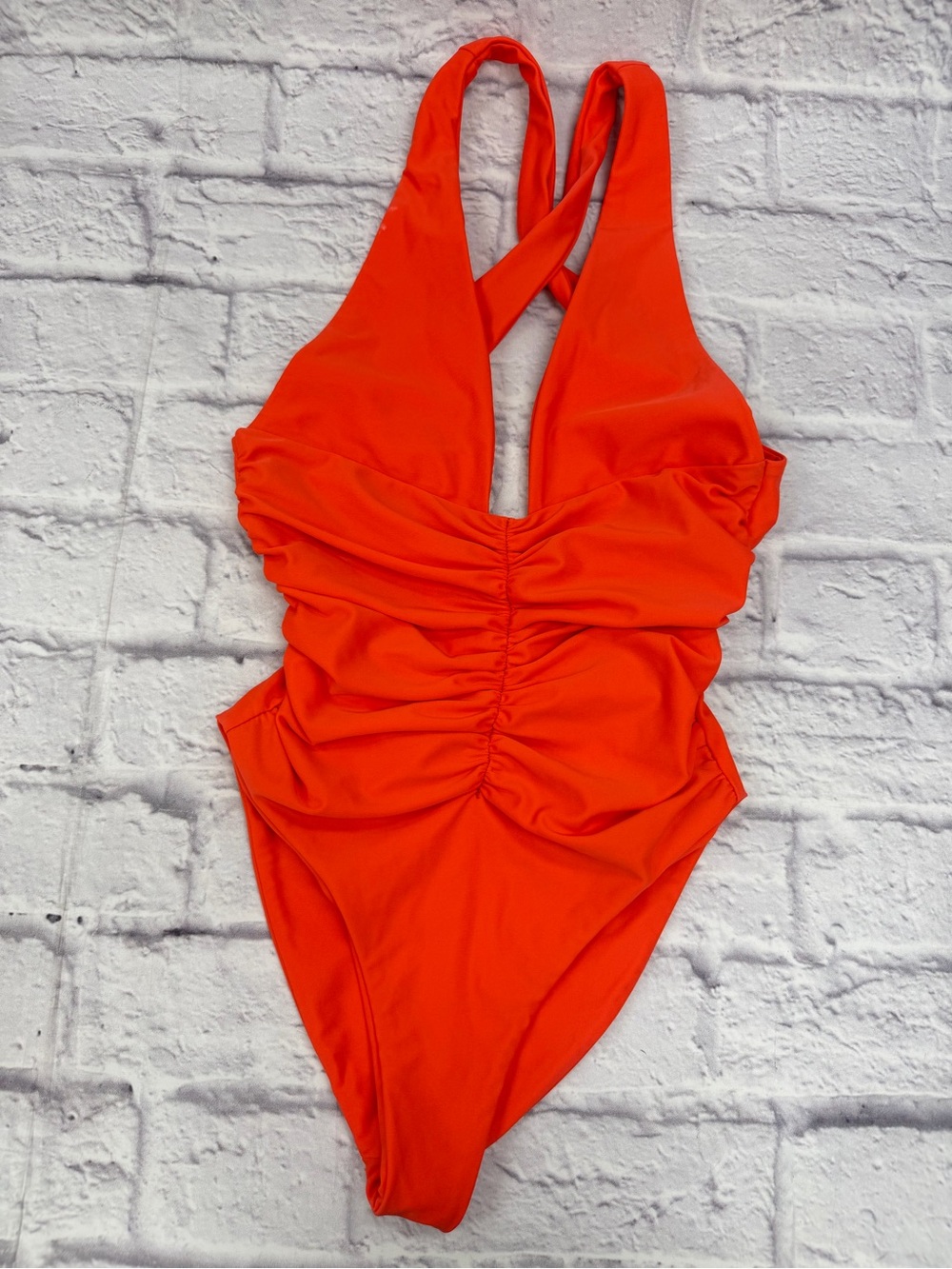 Jade Swim Capri Crossover Back One Piece Swimsuit Orange Red Sz XS‎ EUC Beach